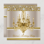 Birthday Party Gold White Cream Chandelier Kaart (Voorkant / Achterkant)
