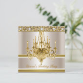 Birthday Party Gold White Cream Chandelier Kaart (Staand voorkant)