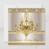 Birthday Party Gold White Cream Chandelier Kaart (Voorkant)