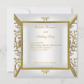 Birthday Party Gold White Damask Bow Afbeelding Kaart (Achterkant)
