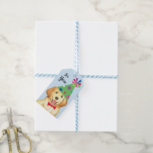 Birthday Party Golden Retriever Cadeaulabel (Met Touw)