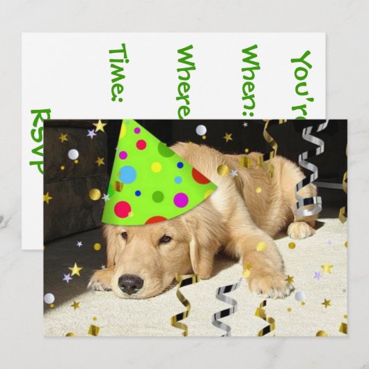 Birthday Party Golden Retriever Kaart (Voorkant / Achterkant)