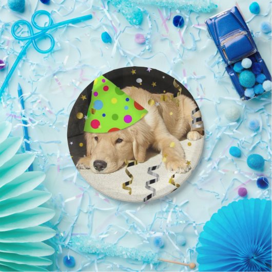 Birthday Party Golden Retriever Papieren Bordje (Feest)