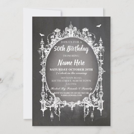 Birthday Party Gothic Lijst Invite Halloween Kaart (Voorkant)