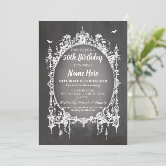 Birthday Party Gothic Lijst Invite Halloween Kaart (Staand voorkant)