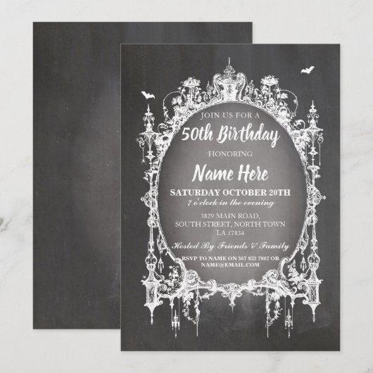 Birthday Party Gothic Lijst Invite Halloween Kaart (Voorkant / Achterkant)