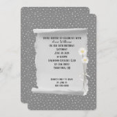 Birthday Party gray and pin dot Invitation Kaart (Voorkant / Achterkant)