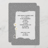 Birthday Party gray and pin dot Invitation Kaart (Voorkant / Achterkant)