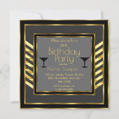 Birthday Party Gray Black Gold Art Deco Martini Kaart (Voorkant)