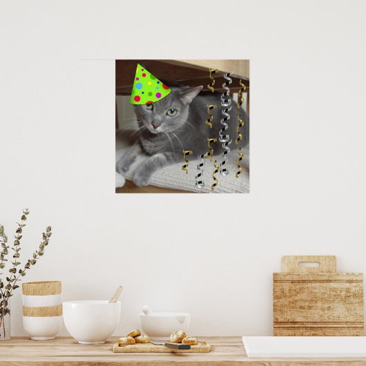 Birthday Party Gray Cat Poster (Keuken)