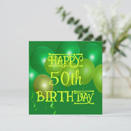 Birthday Party Green Balloons Uitnodiging (Staand voorkant)