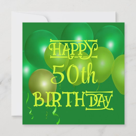 Birthday Party Green Balloons Uitnodiging (Voorkant)