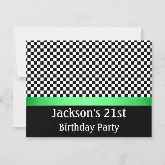 Birthday Party Green Black & White Check Patroon Kaart (Voorkant)