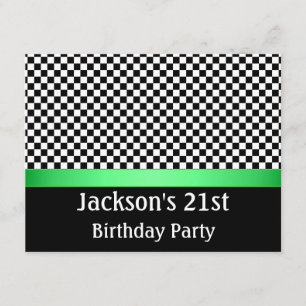 Birthday Party Green Black & White Check Patroon Kaart
