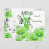Birthday Party Green Floral White Butterfly Kaart (Voorkant / Achterkant)