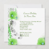 Birthday Party Green Floral White Butterfly Kaart (Achterkant)