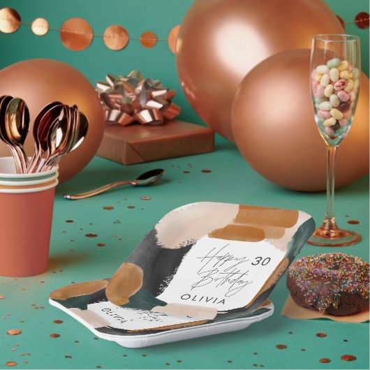 Birthday party Green terracotta abstract decor Pap Papieren Bordje (Multi)