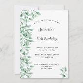 Birthday party green white botanical floral modern kaart (Voorkant)