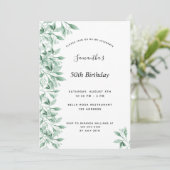 Birthday party green white botanical floral modern kaart (Staand voorkant)