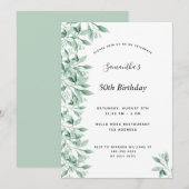 Birthday party green white botanical floral modern kaart (Voorkant / Achterkant)