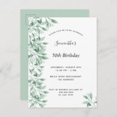Birthday party green white botanical floral modern uitnodiging briefkaart (Voorkant / Achterkant)