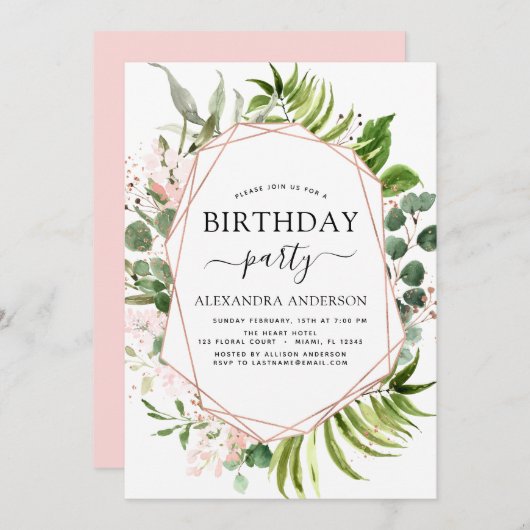 Birthday Party Greenery Eucalyptus Botanical Invem Kaart (Voorkant / Achterkant)