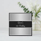 Birthday Party Grey Fine Stripes Black & White Kaart (Staand voorkant)