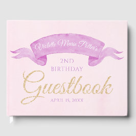 Birthday Party Guestbook, roze en Paarse vlinder Gastenboek