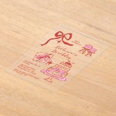 Birthday Party Hand Drawn Red Pink Scribble Acryl Uitnodigingen (Laagn)