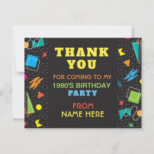 Birthday Party - Hartelijk dank voor de 80s-kaart  Bedankkaart (Voorkant)