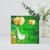 Birthday Party High Heels Lime Green Gold Kaart (Staand voorkant)