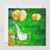 Birthday Party High Heels Lime Green Gold Kaart (Voorkant)
