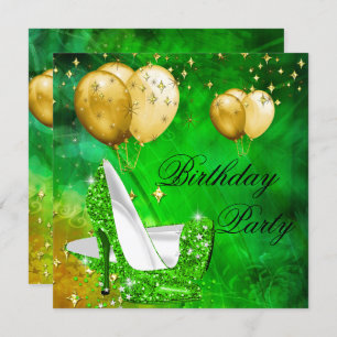 Birthday Party High Heels Lime Green Gold Kaart