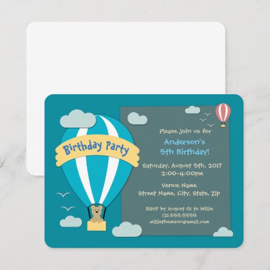 Birthday Party Hot Air ballon Kaart (Voorkant / Achterkant)