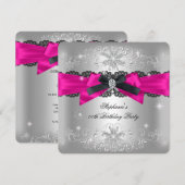 Birthday Party Hot Pink Black Bow Glitter Silver 2 Kaart (Voorkant / Achterkant)
