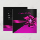 Birthday Party Hot Pink Black Pink Bow Jewel Kaart (Voorkant / Achterkant)