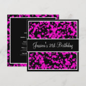 Birthday Party Hot Pink Bubbles zwart & wit Kaart (Voorkant / Achterkant)