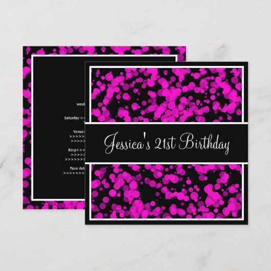 Birthday Party Hot Pink Bubbles zwart & wit Kaart (Voorkant / Achterkant)