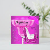Birthday Party Hot Pink Cocktail High Heels Kaart (Staand voorkant)