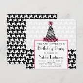 Birthday Party - Houndstooth & Pink Party Pet Kaart (Voorkant / Achterkant)