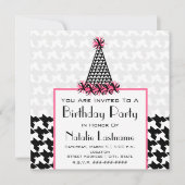 Birthday Party - Houndstooth & Pink Party Pet Kaart (Voorkant)