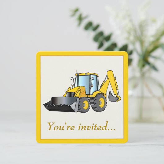 Birthday Party Invision with Backhoe Kaart (Staand voorkant)