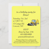 Birthday Party Invision with Backhoe Kaart (Achterkant)