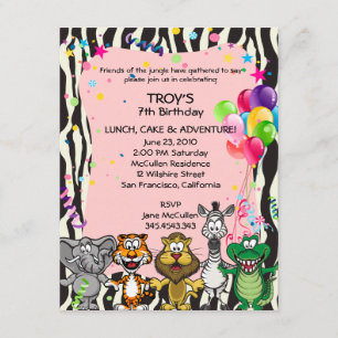 Birthday Party Invitati, een roze Afrikaanse Safar Kaart