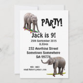 Birthday party invitation 9, with happy elephants kaart (Achterkant)