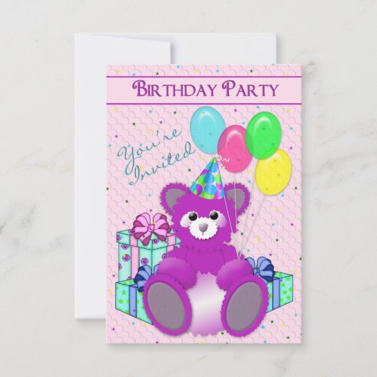 BIRTHDAY PARTY INVITATION - ADD CHILD'S AGE/TEDDY KAART (Voorkant)