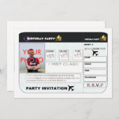 Birthday Party Invitation Airplane Ticket Spoof P Kaart (Voorkant / Achterkant)