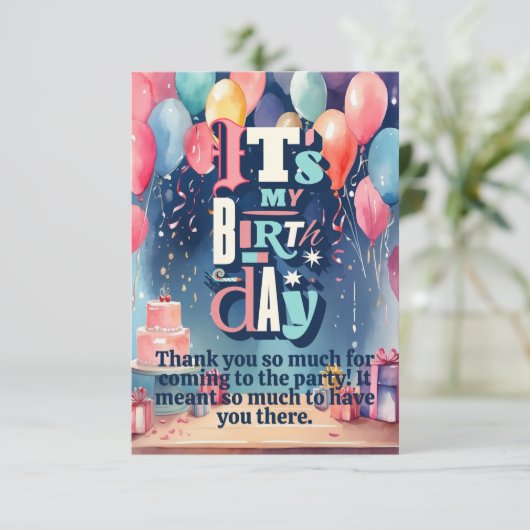 Birthday Party Invitation Bedankkaart (Staand voorkant)