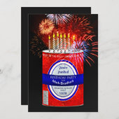 Birthday Party Invitation, Beer/Soda Can & Candle Kaart (Voorkant / Achterkant)