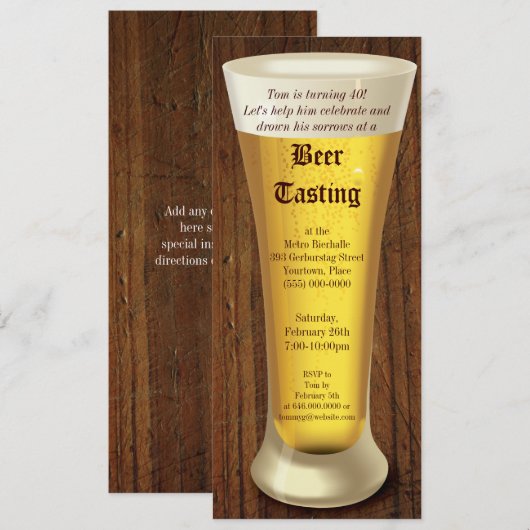 Birthday Party Invitation Beer Tasting Kaart (Voorkant / Achterkant)